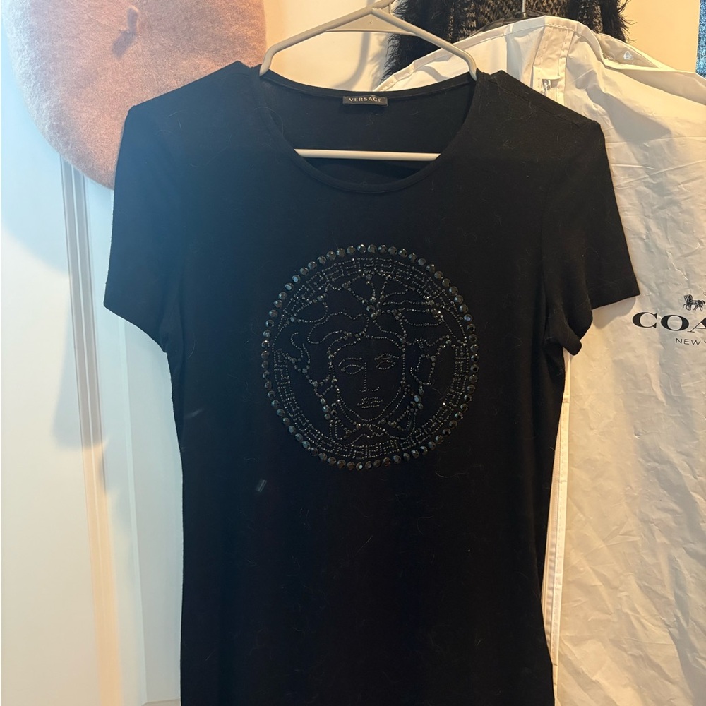 Versace Black Medusa Embellished Tee